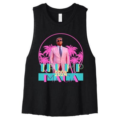 Retro Trump Mania 90s Beach Vibes Vintage Election Women's Racerback Cropped Tank