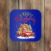 Red Truck Merry Christmas Tree Xmas Cute Vintage Red Truck Cute Gift Coaster