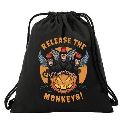Release The Monkeys Flying Monkeys Halloween Drawstring Bag