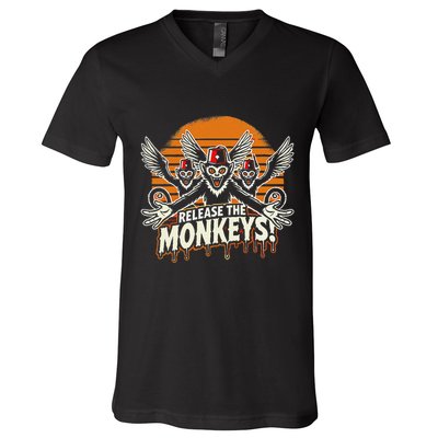 Release The Monkeys Flying Monkeys Halloween V-Neck T-Shirt