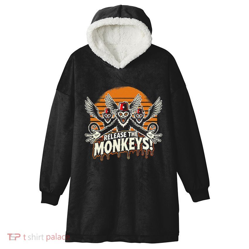 Release The Monkeys Flying Monkeys Halloween Hooded Wearable Blanket