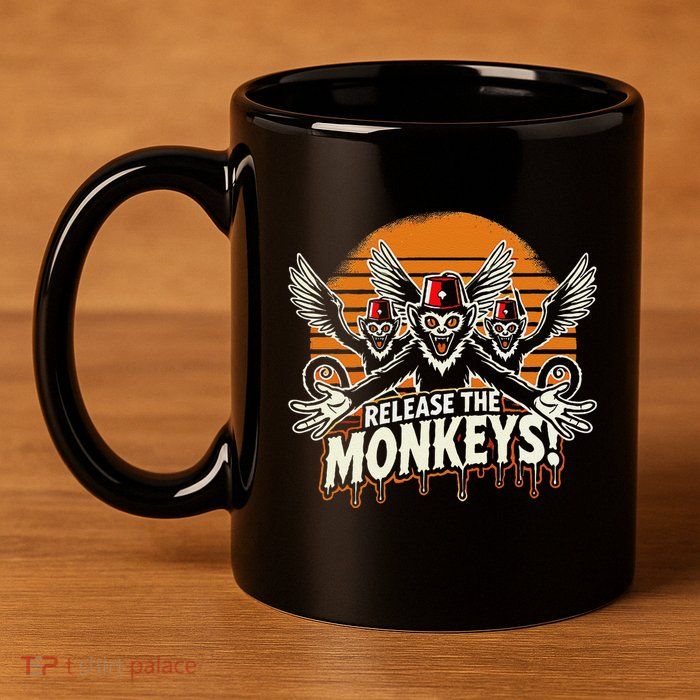 Release The Monkeys Flying Monkeys Halloween 11oz C Handle Ceramic Mug