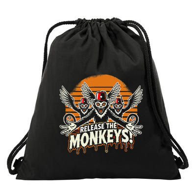 Release The Monkeys Flying Monkeys Halloween Drawstring Bag