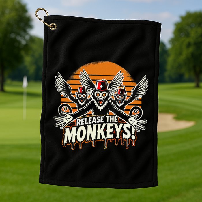 Release The Monkeys Flying Monkeys Halloween Golf Towel