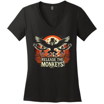 Release The Monkeys Flying Monkeys Halloween Women's V-Neck T-Shirt