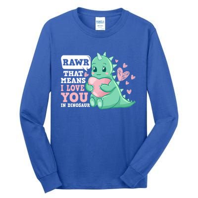 Rawr That Means I Love You In Dinosaur Scene Valentine's Day Gift Tall Long Sleeve T-Shirt