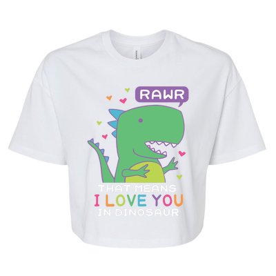 Rawr That Means I Love You In Dinosaur Scene Valentine's Day Gift Bella+Canvas Jersey Crop Tee