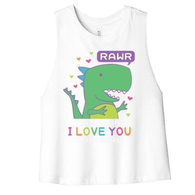 Rawr That Means I Love You In Dinosaur Scene Valentine's Day Gift Women's Racerback Cropped Tank