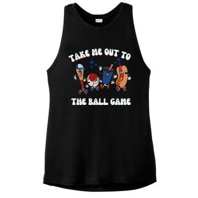 Retro Take Me Out Tothe Ball Game Baseball Hot Dog Bat Ball Ladies PosiCharge Tri-Blend Wicking Tank