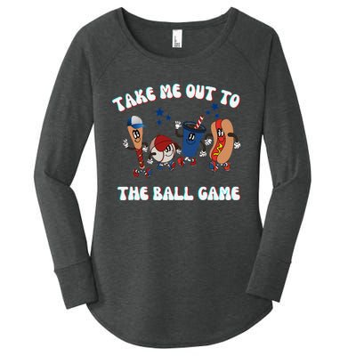 Retro Take Me Out Tothe Ball Game Baseball Hot Dog Bat Ball Women's Perfect Tri Tunic Long Sleeve Shirt