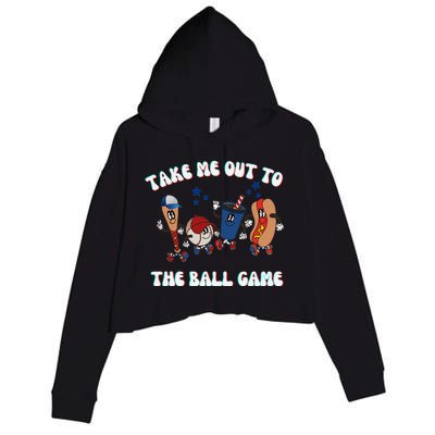 Retro Take Me Out Tothe Ball Game Baseball Hot Dog Bat Ball Crop Fleece Hoodie