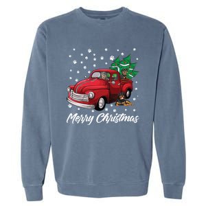 Red Truck Merry Christmas Tree Rottweiler Christmas Gift Garment-Dyed Sweatshirt