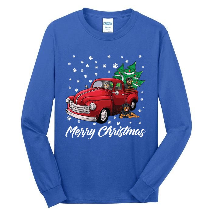 Red Truck Merry Christmas Tree Rottweiler Christmas Gift Tall Long Sleeve T-Shirt