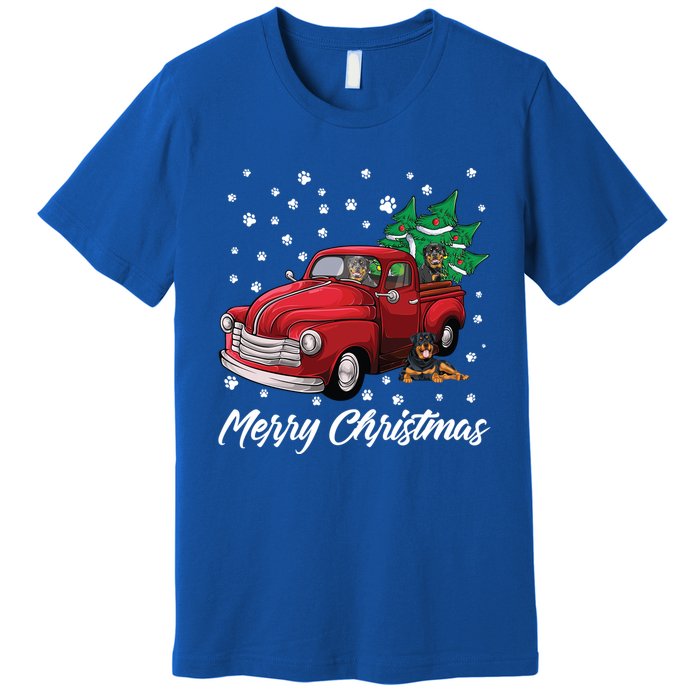 Red Truck Merry Christmas Tree Rottweiler Christmas Gift Premium T-Shirt