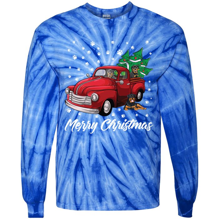 Red Truck Merry Christmas Tree Rottweiler Christmas Gift Tie-Dye Long Sleeve Shirt