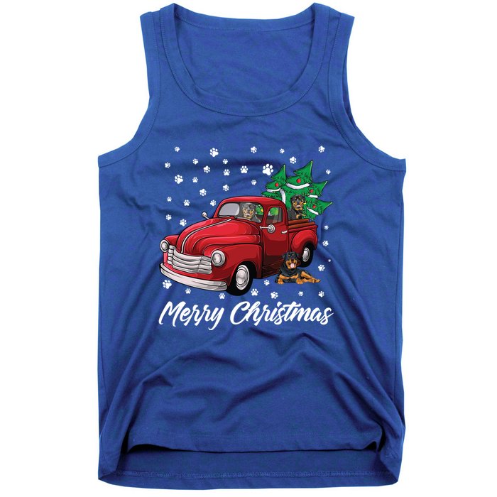 Red Truck Merry Christmas Tree Rottweiler Christmas Gift Tank Top