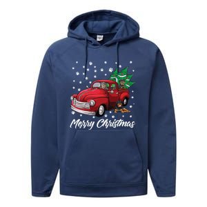 Red Truck Merry Christmas Tree Rottweiler Christmas Gift Performance Fleece Hoodie