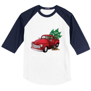 Red Truck Merry Christmas Tree Rottweiler Christmas Gift Baseball Sleeve Shirt