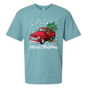 Red Truck Merry Christmas Tree Rottweiler Christmas Gift Sueded Cloud Jersey T-Shirt