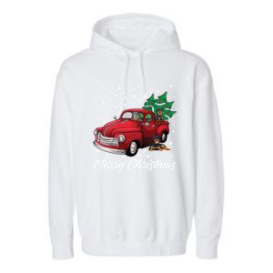 Red Truck Merry Christmas Tree Rottweiler Christmas Gift Garment-Dyed Fleece Hoodie