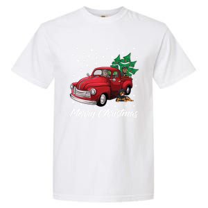 Red Truck Merry Christmas Tree Rottweiler Christmas Gift Garment-Dyed Heavyweight T-Shirt