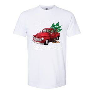 Red Truck Merry Christmas Tree Rottweiler Christmas Gift Softstyle CVC T-Shirt