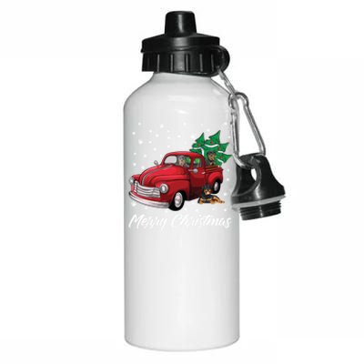 Red Truck Merry Christmas Tree Rottweiler Christmas Gift Aluminum Water Bottle 