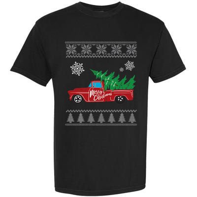 Red Truck Merry Christmas Ugly Christmas Sweater Garment-Dyed Heavyweight T-Shirt