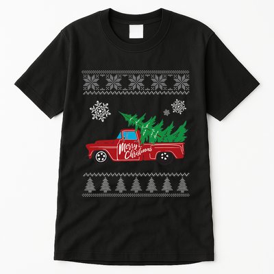 Red Truck Merry Christmas Ugly Christmas Sweater Tall T-Shirt