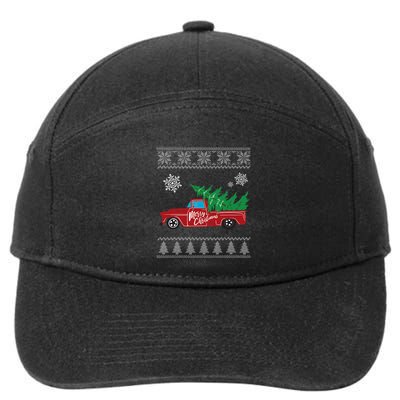 Red Truck Merry Christmas Ugly Christmas Sweater 7-Panel Snapback Hat