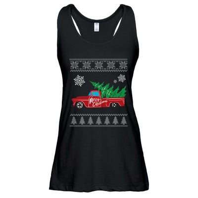 Red Truck Merry Christmas Ugly Christmas Sweater Ladies Essential Flowy Tank