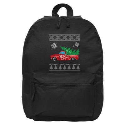 Red Truck Merry Christmas Ugly Christmas Sweater 16 in Basic Backpack