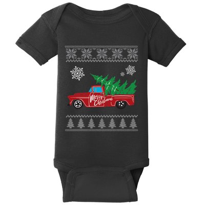 Red Truck Merry Christmas Ugly Christmas Sweater Baby Bodysuit