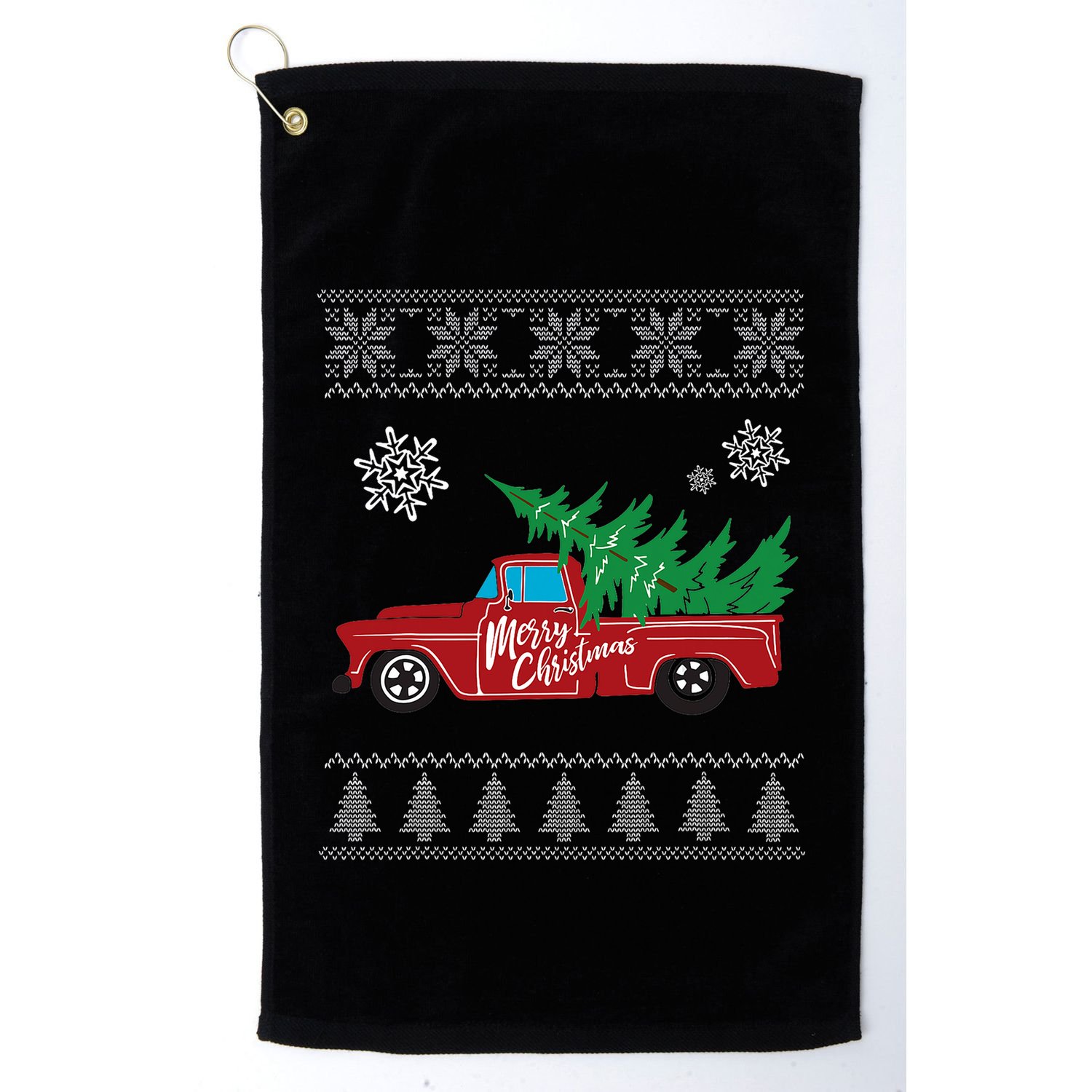Red Truck Merry Christmas Ugly Christmas Sweater Golf Towel