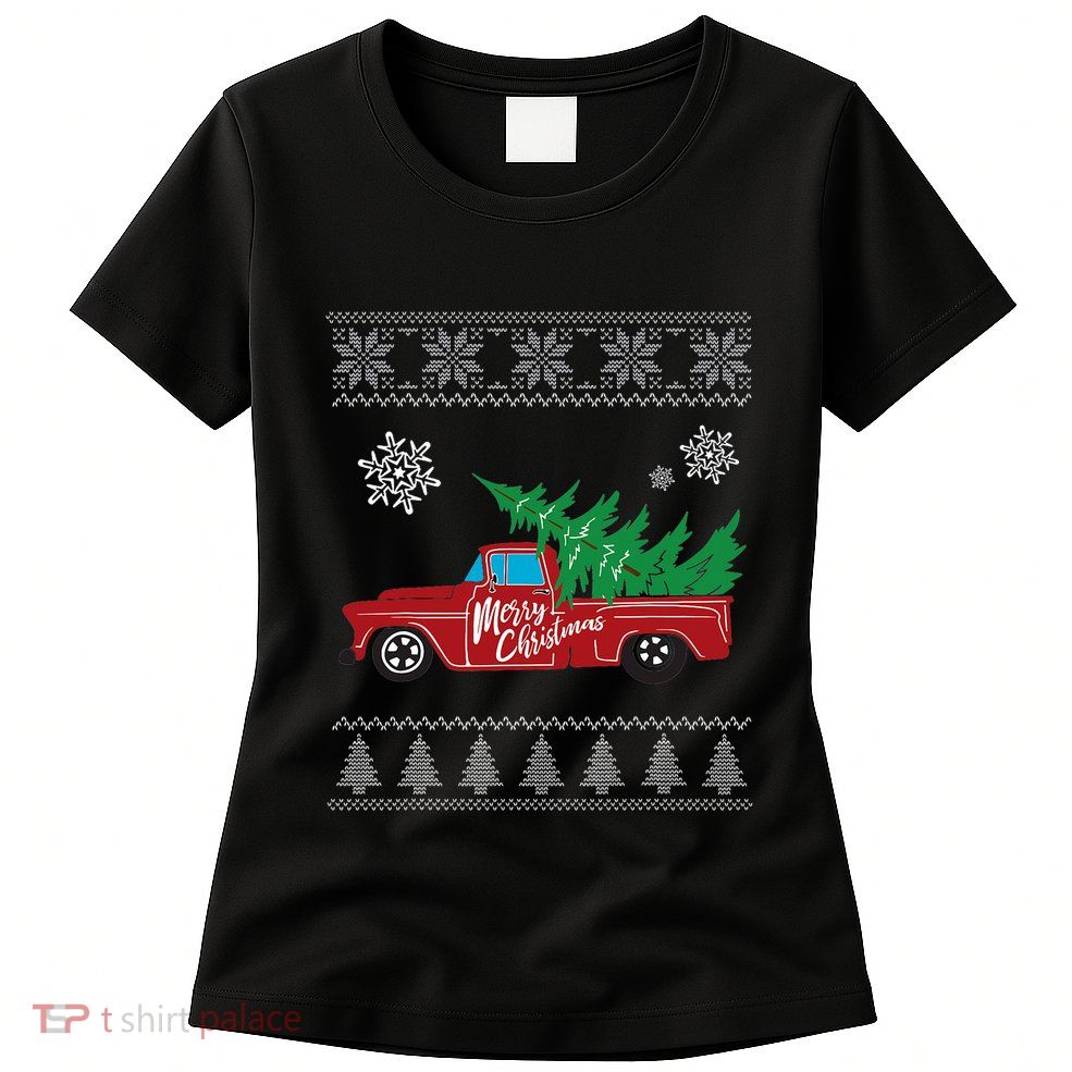 Red Truck Merry Christmas Ugly Christmas Sweater Womens T-Shirt