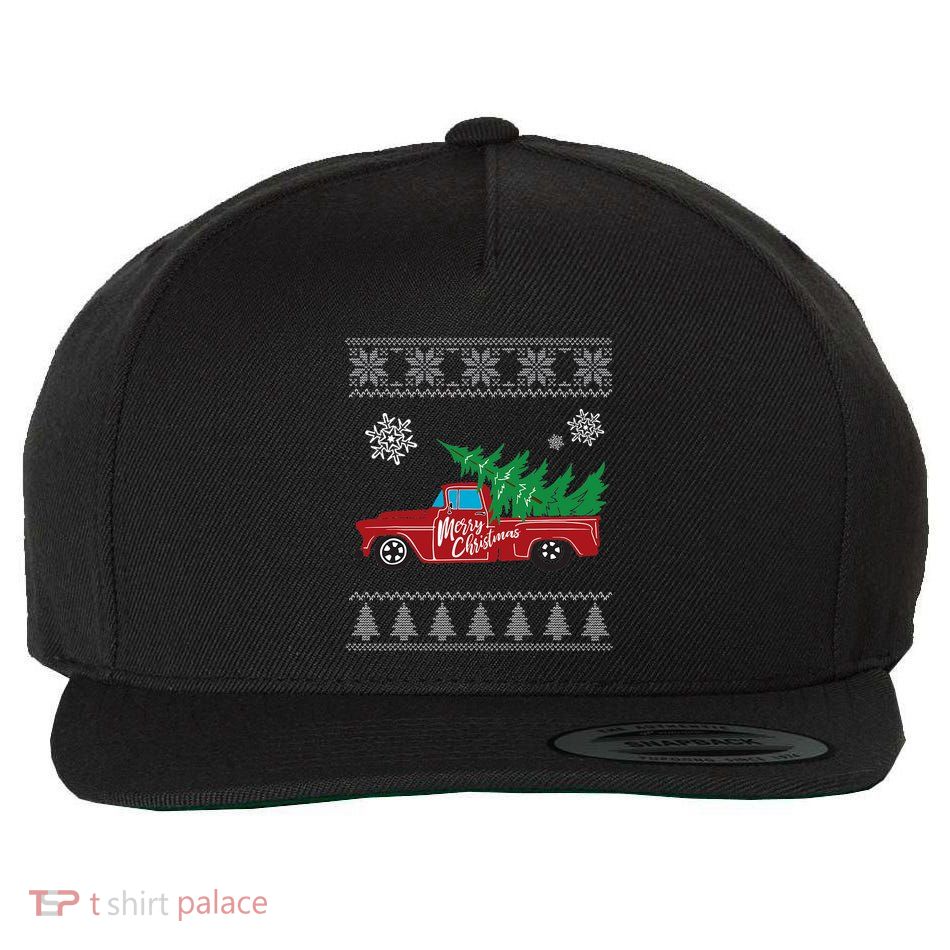 Red Truck Merry Christmas Ugly Christmas Sweater Wool Snapback Cap