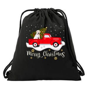 Red Truck Merry Christmas Tree Labrador Retriever Christmas Drawstring Bag