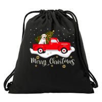 Red Truck Merry Christmas Tree Labrador Retriever Christmas Drawstring Bag