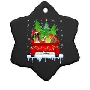 Red Truck Merry Christmas Tree Xmas Boxer Dog Long Sleeve Ceramic Star Ornament