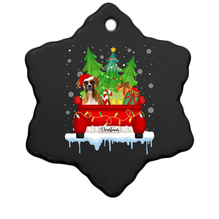 Red Truck Merry Christmas Tree Xmas Boxer Dog Long Sleeve Ceramic Star Ornament