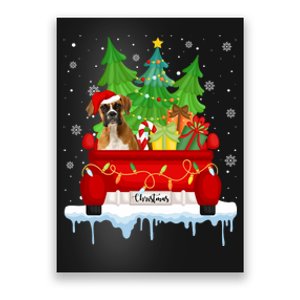 Red Truck Merry Christmas Tree Xmas Boxer Dog Long Sleeve Poster