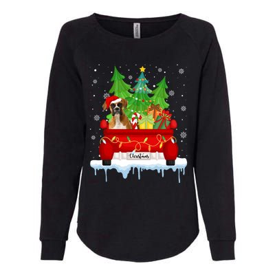 Red Truck Merry Christmas Tree Xmas Boxer Dog Long Sleeve Womens California Wash Sweatshirt