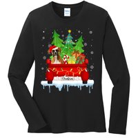 Red Truck Merry Christmas Tree Xmas Boxer Dog Long Sleeve Ladies Long Sleeve Shirt