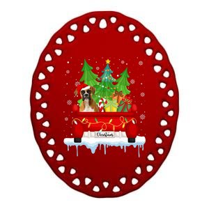 Red Truck Merry Christmas Tree Xmas Boxer Dog Long Sleeve Ceramic Oval Ornament