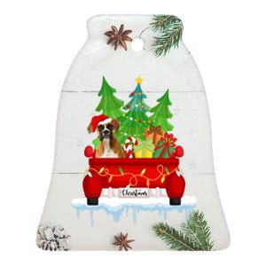 Red Truck Merry Christmas Tree Xmas Boxer Dog Long Sleeve Ceramic Bell Ornament