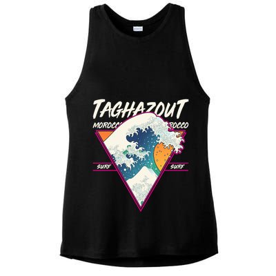 Retro Taghazout Morocco Surf Great Wave Ladies PosiCharge Tri-Blend Wicking Tank