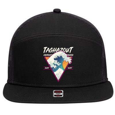 Retro Taghazout Morocco Surf Great Wave 7 Panel Mesh Trucker Snapback Hat