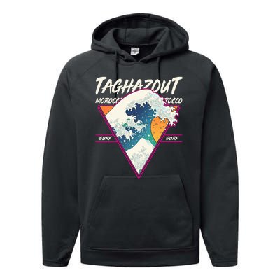 Retro Taghazout Morocco Surf Great Wave Performance Fleece Hoodie