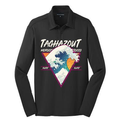 Retro Taghazout Morocco Surf Great Wave Silk Touch Performance Long Sleeve Polo