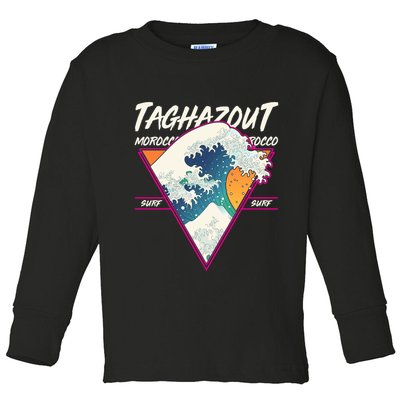 Retro Taghazout Morocco Surf Great Wave Toddler Long Sleeve Shirt